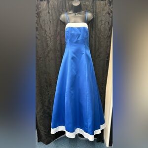 Satin A-Line Royal Blue & White Formal Bridesmaid Gown Dress NWT